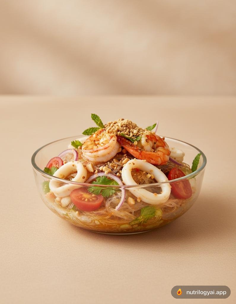 Yum Woon Sen con Frutti di Mare (Insalata Piccante di Vermicelli di Fagioli Mungo con Frutti di Mare)