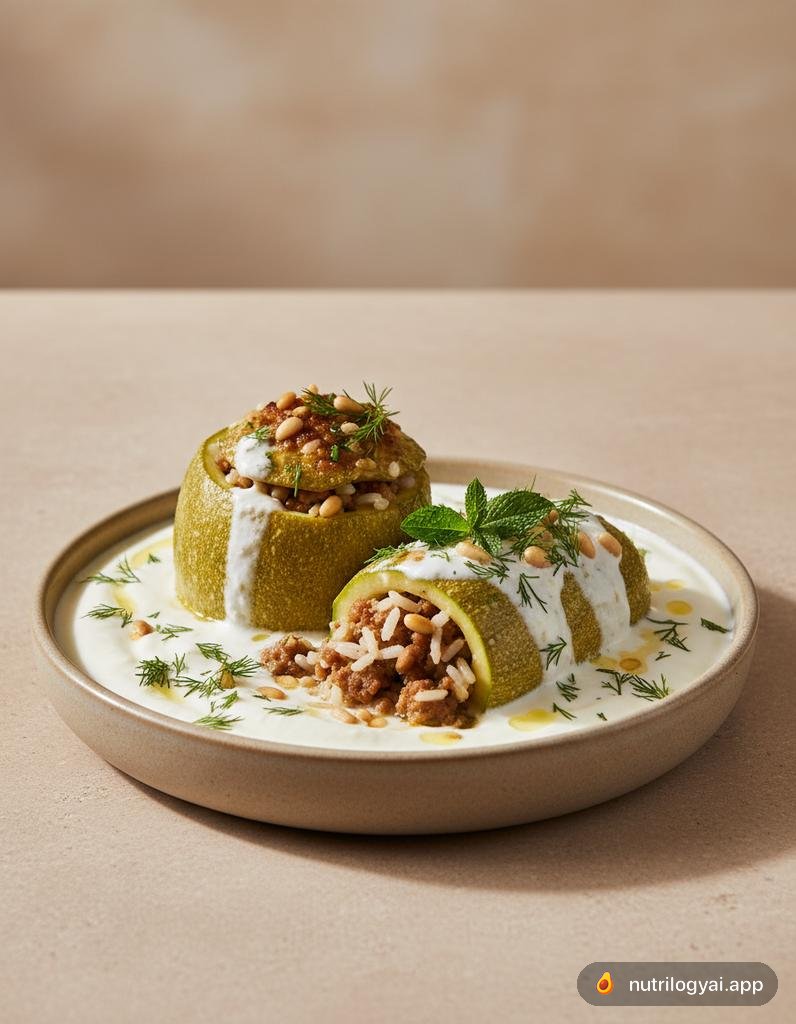Sheikh al-Mahshi (Stuffed Zucchini/Eggplant in Yogurt Sauce)